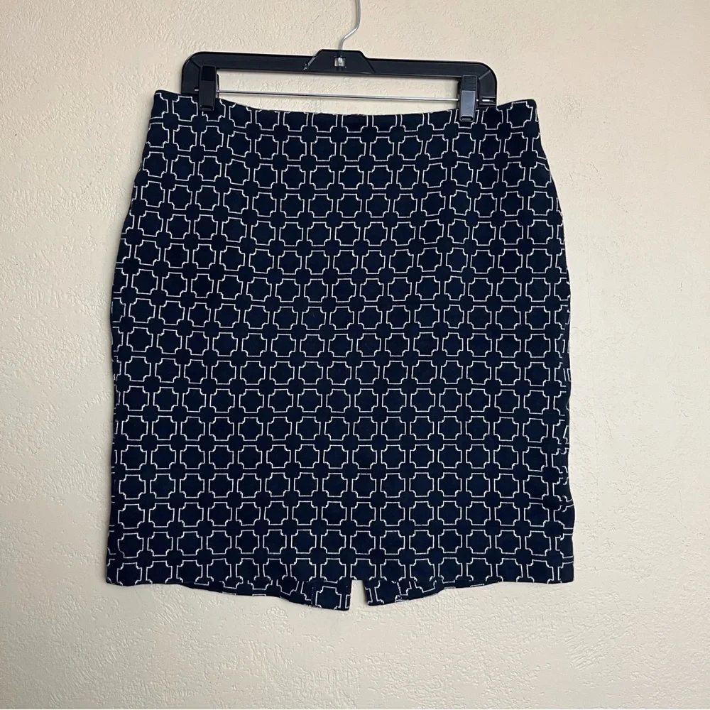 Talbots‎ White Blue Geometric Print Stretch Cotton Mini Skirt, Size 12